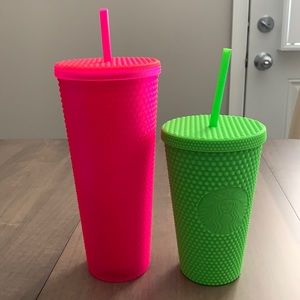 Starbucks tumbler set neon green and hot pink